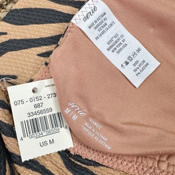 aerie Pique Animal Print Longline Triangle Bikini Top - Size Medium - Picture 3 of 3